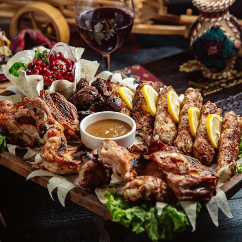 mixed-fried-meat-with-pomegranate-sauce